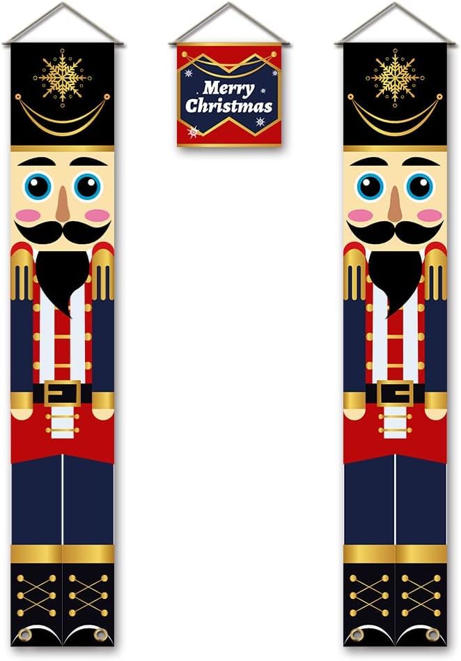 SUPERDANT 3 Pcs Nutcrackers Porch Banner Merry Christmas Banner Soldier Model Nutcracker Banners For Outdoor Porch Door Home Christmas Decorations 31x180cm