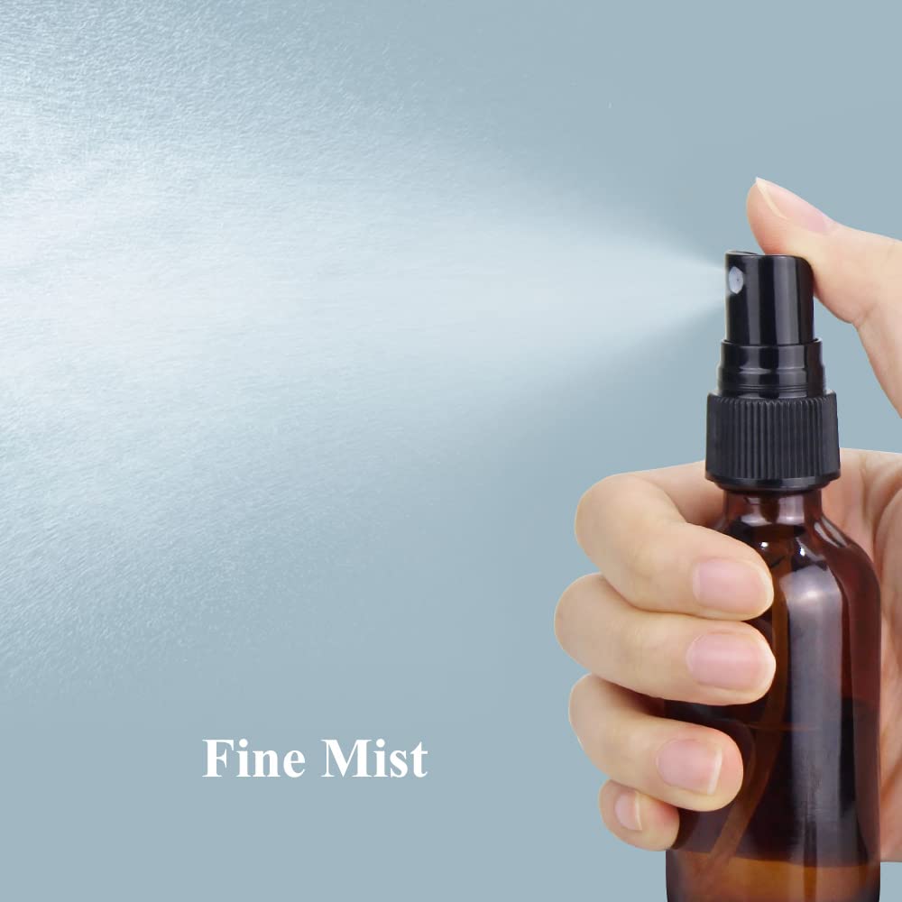 Wedama Spray Bottle, 2 oz Fine Mist Glass Spray Bottles, Little Refillable Liquid Containers for Watering Flowers Cleaning (16 Pack, Amber)