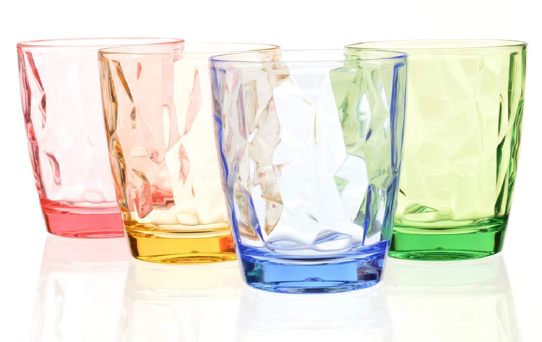 YINJOYI 300ml Colored Plastic Cups Tumblers Reusable Drinking Glasses Smoothie Glassware 4 Set