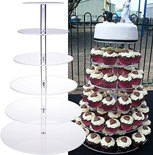 Garain 6 Tier Round Wedding Cupcake Stand, Crystal Clear Plastic Cupcake Tower Stand for Christmas Party