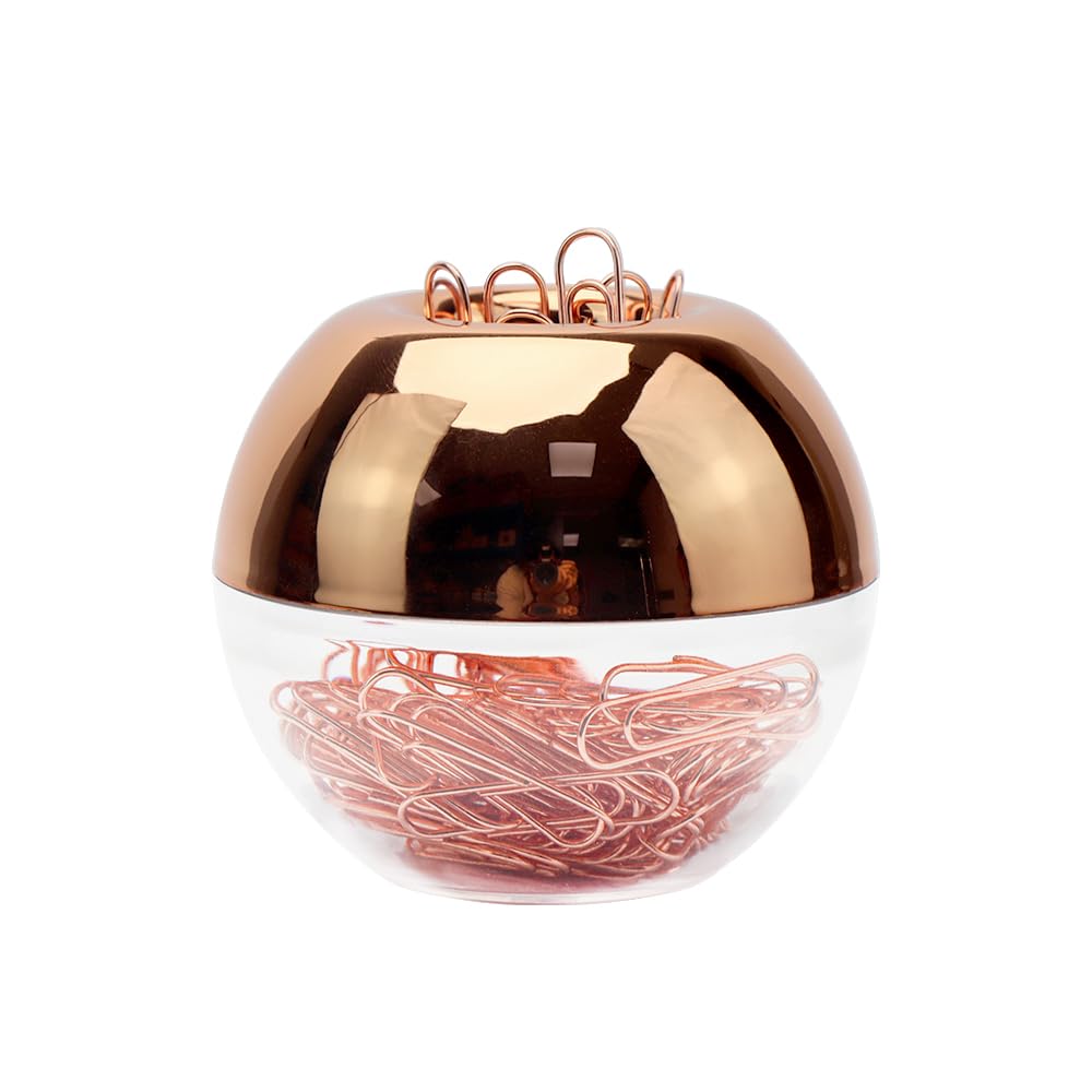 Magnetic Paper Clip Holder Rose Gold Paper Clip Dispenser with 100pcs Paper Clips for Office School Home Organizer Accessories Gift Idea (Rose Gold)