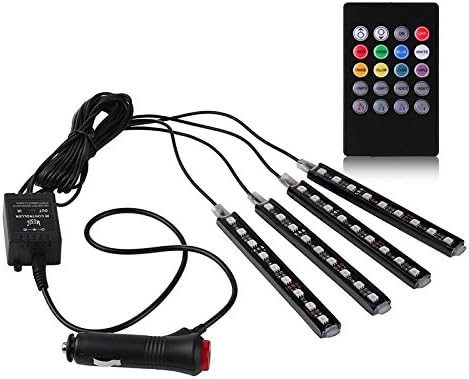 4pcs 48 LED DC 12V Car Interior Lights LED Under Dash Strip Lights Kits Multicolor Music LED Kit with Sound Active Function and Wirelessand Remote Control Car Charger Included