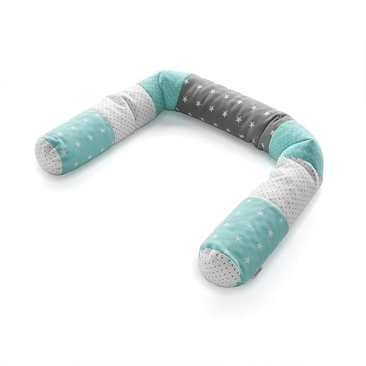 VitaliSpa Bettschlange Baby Nestchen anthrazit grau Nackenrolle Kissen 180 cm (Türkis-Grau)