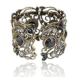 VTG Rainbow Black Flower Resin CZ Rhinestone Drop Bracelet Bangle