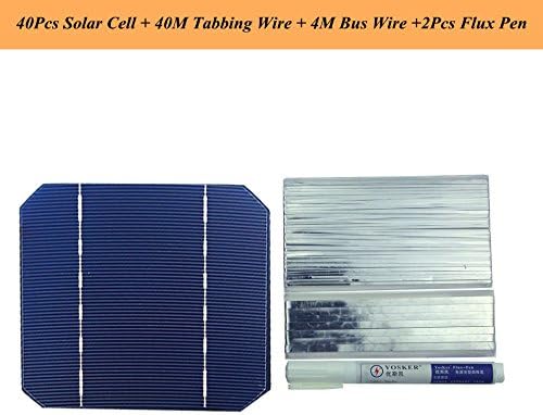 VIKOCELL DIY Solar Panel Kit 40pcs 5x5 Mono Solar Cell with 20M Tabbing Wire 2M Busbar Wire and 1pc Flux Pen