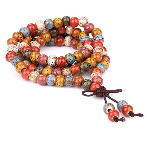 Tibetan Buddhist Vintage Style 108 Beaded Bracelet Mix Color Porcelain Prayer Beads Wrist Meditation Mala Bracelet LS082