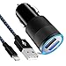 GUIGUI iPhone Car Charger, 24W 3.1A Rapid Dual Port USB Car Charger Adapter With 3FT Lightning USB Cable Charging Cord for iPhone X 8 7 Plus 6S 6 SE 5S 5, iPad, iPod - Black Blue