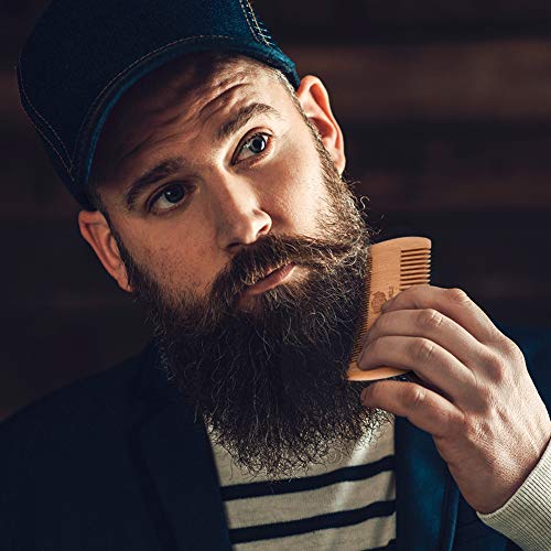 Beard Brush, Comb, Scissors & Beard Shaper Tool Kit for Men Beard Care Mustache Grooming Trimming Styling, Made of Boar Bristle, Durable Wood, Stainless Steel, Shaping Template, Best Gift Set for Him