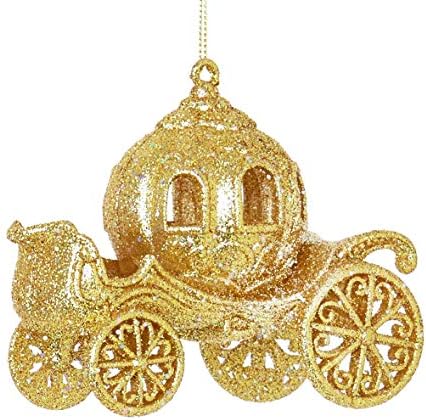 PRD Cinderella Pumpkin Carriage Christmas Tree Bauble/Hanging Decoration - 12cm - GOLD or SILVER Glitter (GOLD)