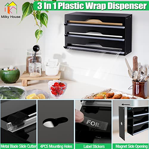 Foil and Plastic Wrap Organizer, 4 in 1 Plastic Wrap Dispenser with