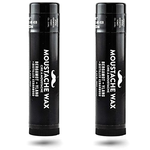 Mustache Wax 2 Pack: Bergamot + Ylang with Distilled Cedarwood. Premium Moustache Wax Blend of Beeswax and Natural Oils, Provides Natural Hold and Styling. Convenient Application Tube Designed for Lif