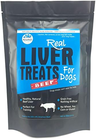 PetzPaw Real Beef Liver Dog Treats – Healthy Snacks for Your Pet Made in The USA - Grain, Wheat, Soy, Gluten Free – Great Tasting Naturally Smoked and Perfect for Any Breed – Training Sized (8oz)