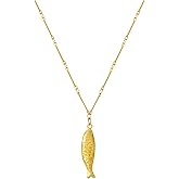 Lyfange Gold Fish Necklace for Women Boho Beachy Hawaiian Fish Charm Necklace Simple Sardine Fish Pendant Neckalce Summer Beach Ocean Jewelry