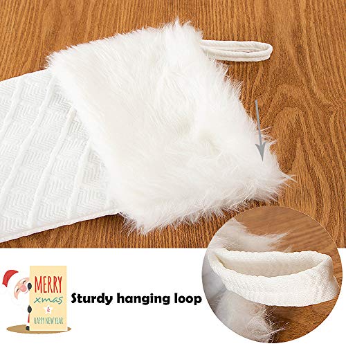GMOEGEFT Snowy White Textured Christmas Stocking, Xmas Sock Mantle Hanging Ornament, Holiday Decoration - Thumbnail 3