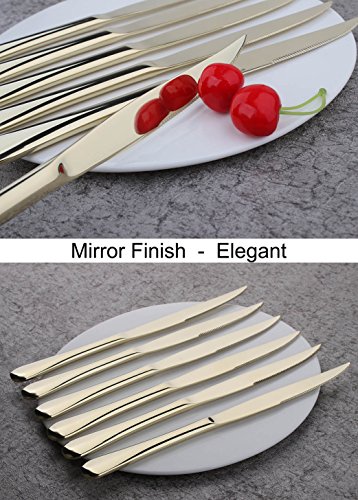 Steak Knife Set, Onlycooker Heavy Duty Knives Stainless Steel 6 Piece 9-inch Table Flatware Silverware Dishwasher Safe Use for Home Kitchen or Restaurant (Gold) - Thumbnail 5