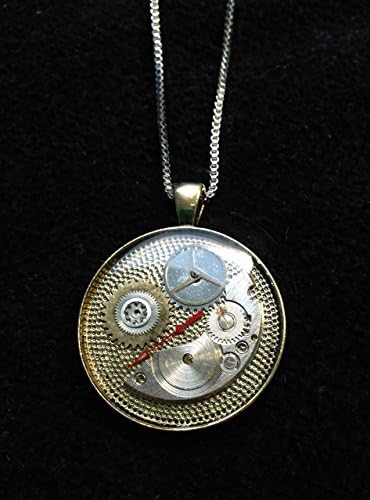 Handmade Steampunk Watch Parts Clock Parts Round Resin Pendant Bronze Stainless Steel Chain Necklace 1 1/4"