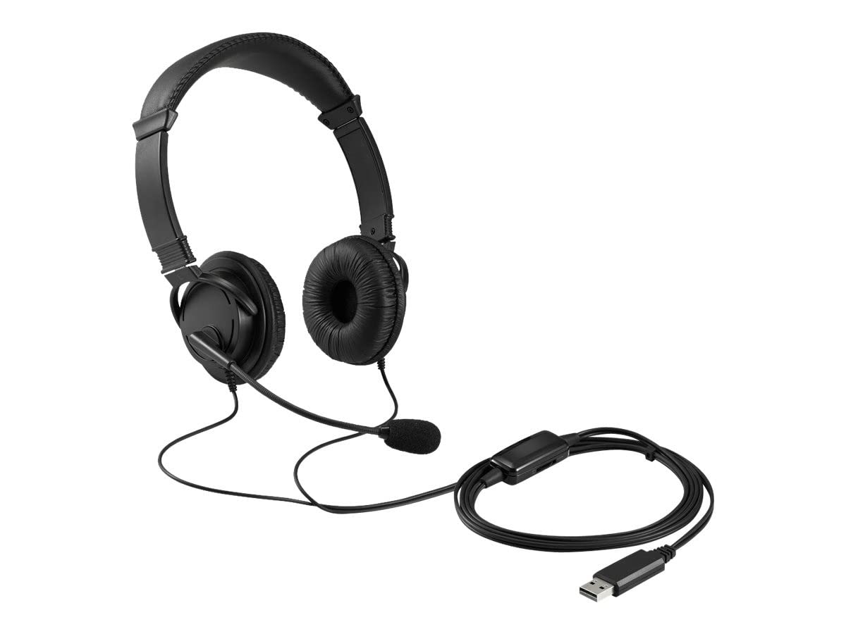 Kensington USB Hi-Fi Headphones with Mic and Volume Control, Features Rotating Noise-Cancelling Microphone, Adjustable Universal Headband Fits All Ages (K33065WW)
