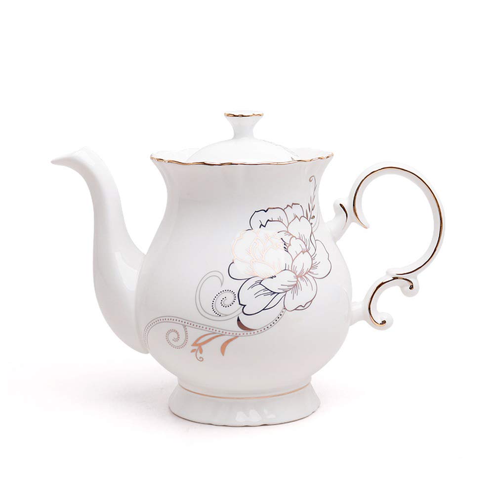 Jomop European Style Ceramic Flower Teapot Coffee Pot Water Pot Porcelain Gift Large 5.5 Cups (1, White)