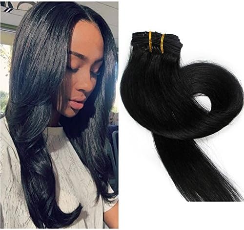 TheFashionWay Real Human Hair Clip on Hair Extensions 7pcs 70g Set Silky Straight Top Grade 7A Clip in Hair for Fashion women