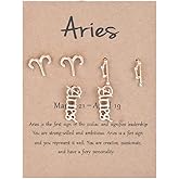 3 Pairs 12 Constellation Zodiac Sign Stud Earrings Star Astrology Horoscope Wish Card for Women Birthday Anniversary Friendship Jewelry