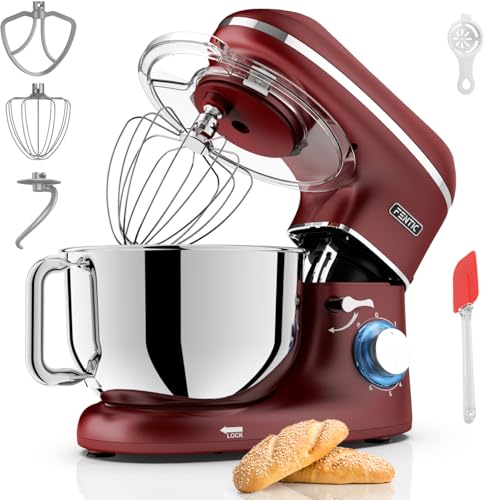 Fentic Küchenmaschine - 2000W - Edelstahl Rührschüssel (6,2 L) - Küchenmixer mit Rührhaken, Knethaken, Schlagbesen und Spritzschutz - Inkl. zusätzlich