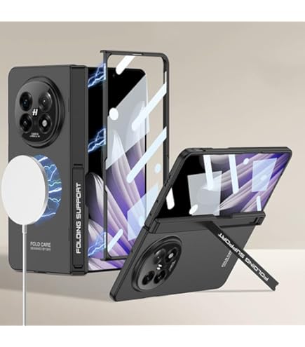 YQODSZ For Oppo Find N5 Magnetic Case With Camera Cover Stand, Full-Body Phone Case With Screen Protector Hinge Protection Compatible Magsafe Slim Hard Rugged Protective Cover For Oppo Find N5 Purple