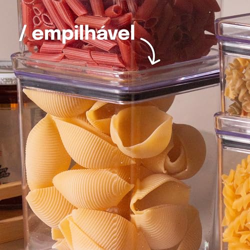 Kit Organizador de Alimentos Lumini Paramount – Potes Herméticos Transparentes para Mantimentos, Grãos, Massas, Cereais e Organização da Cozinha (12)