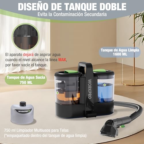 WORKPRO Upholstery Water Vacuum Cleaner, Upholstery Cleaner 450W, Carpet Vacuum Cleaner with Detergent, Carpet Cleaner, Upholstery Vacuum Machine, Sofa, 75 dB