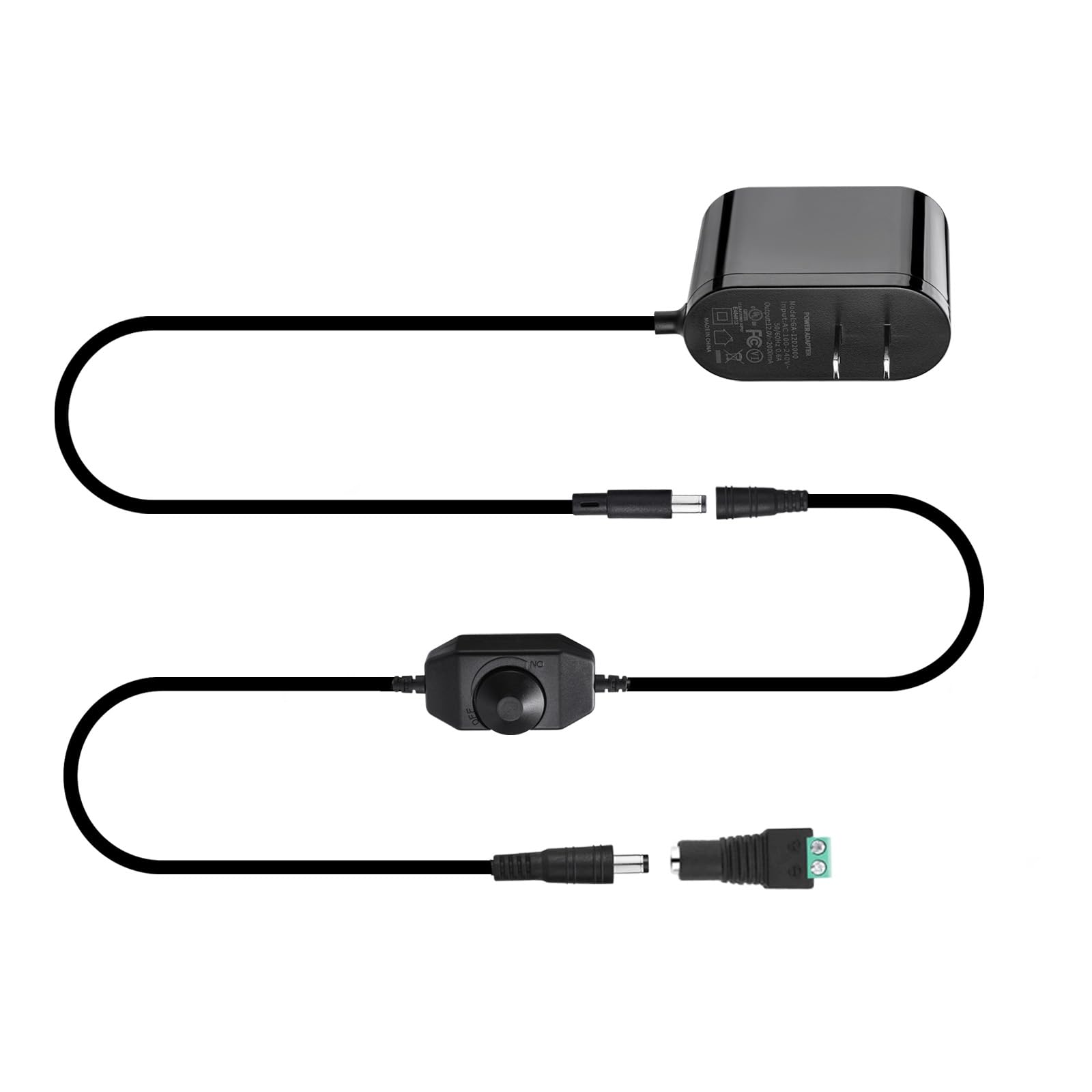 View 1 of 12v Power Supply, GXILEE UL12 Volt Power Supply Adapter 2A with Dimmer Switch, 120v to 12v Transformer with 6ft Cable Plug(5.5mm x 2.1mm Connector) for Single Color COB Led Strip Light, Neon Lights