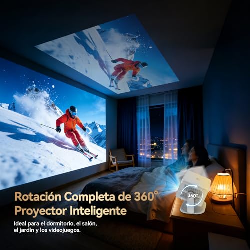 Proyector Portatil 4K con Compatible Netflix y Soporte de 360°, Enfoque y Corrección Trapezoidal Automática, WiFi 6 Ultra Rápido, Bluetooth, Cine en Casa para Smartphone/PS5/Laptop