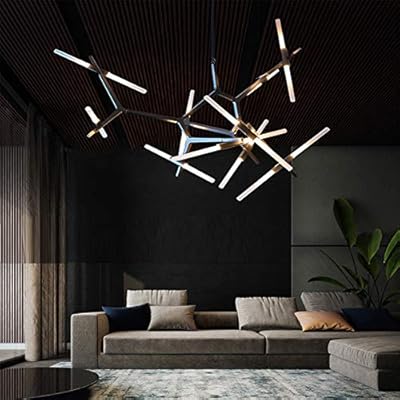 Amazon Com Modern Industrial Chandelier Metal Glass Led Branch Chandeliers Pendant Lamp Light Diy Ceiling Fixtures For Living Room Dining Room Lamps 10 Light Black Home Improvement