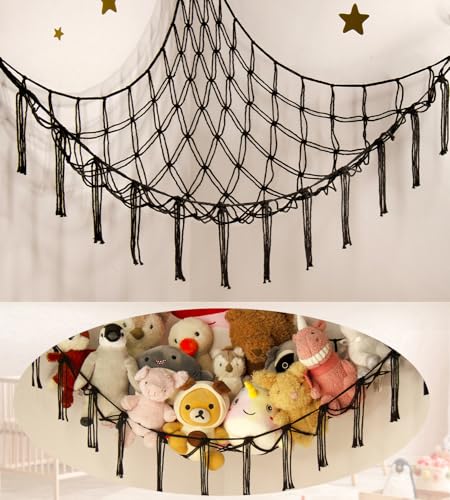Stuffed Animal Storage Hammock or Net Corner - Large Toy Hammock Net for Stuffed Animals Room Decor - Cute Stuff Animal Organizer Plush Holder - Kids Baby Nursery Essentials Wall Bedroom Home Decor