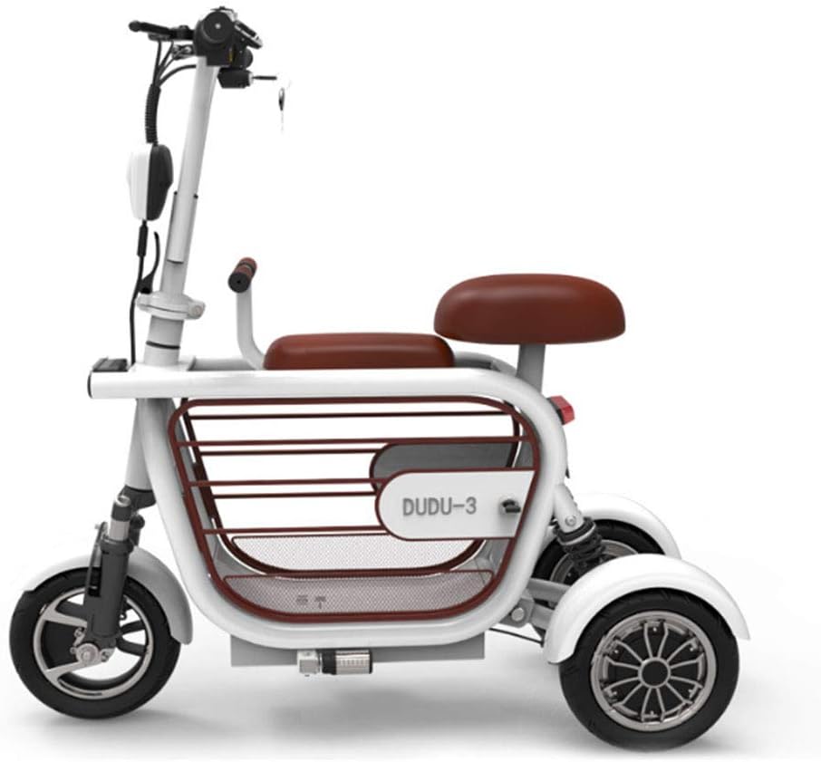 Electric Scooter Bicycle, 48V Adult Foldable Tricycle Lithium Tramcar Lady Mini Small New Tricycle Scooter Suitable for Outdoor Sports (8A),White,10A