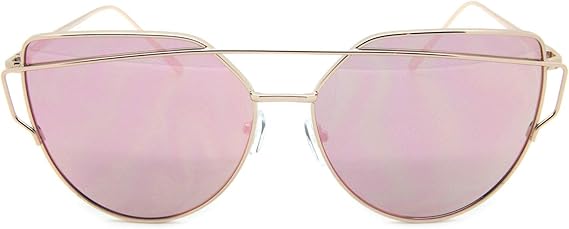 womens flat lens mirror metal frame oversized cat eye sunglasses
