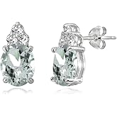 Sterling Silver Aquamarine and White Topaz Oval Crown Stud Earrings