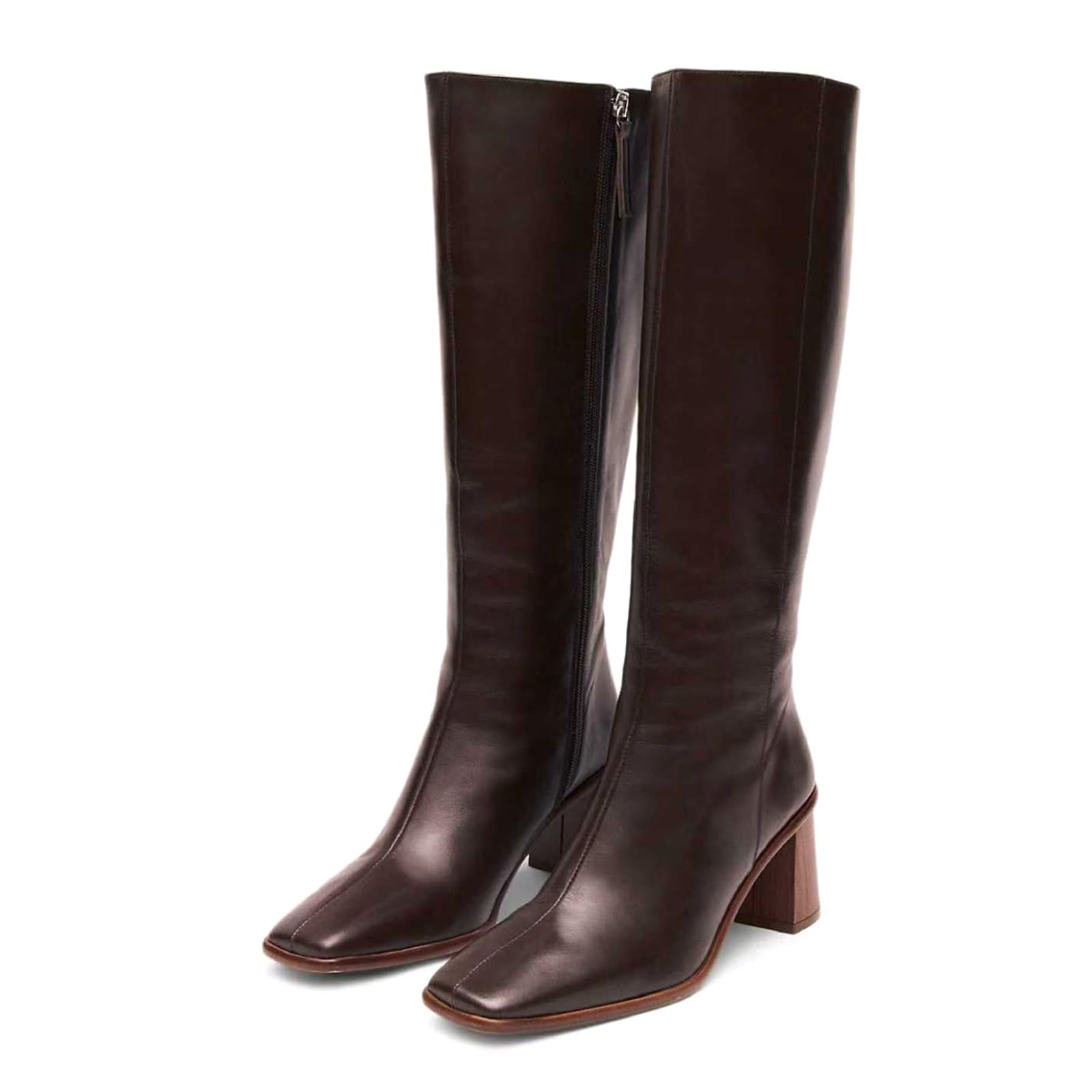 SOVANYOU Dark Brown Boots for Women Knee High Boots Fashion Square Toe ...