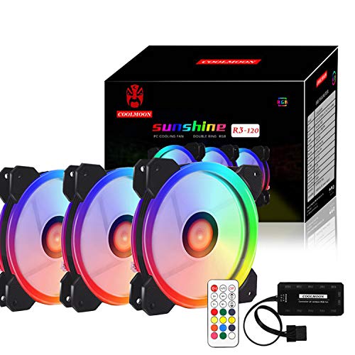 120mm Standard 3 Pack Set RGB LED Case Fan with Controller, Exwin Quiet Edition High Airflow Adjustable Colorful LED Case Fan for PC CPU Computer Case Cooling with Coolers, Radiators System