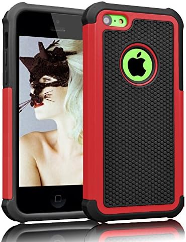 iPhone 5C Case, Akimoom [Jade Series] Rugged PC and Silicone Trendy Defender Nonslip Shock Proof Heavy Duty Hybrid Dual Layer Protective Cover for iPhone 5C (Black/Red)