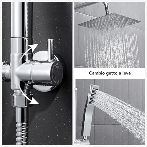 Auralum Shower Column without Mixer, Stainless Steel Shower Column with Riser Rail Adjustable Height 72-110 cm, Shower Rail with Shower Head and Handshower, Ideal Standard Shower Group for Bathtub