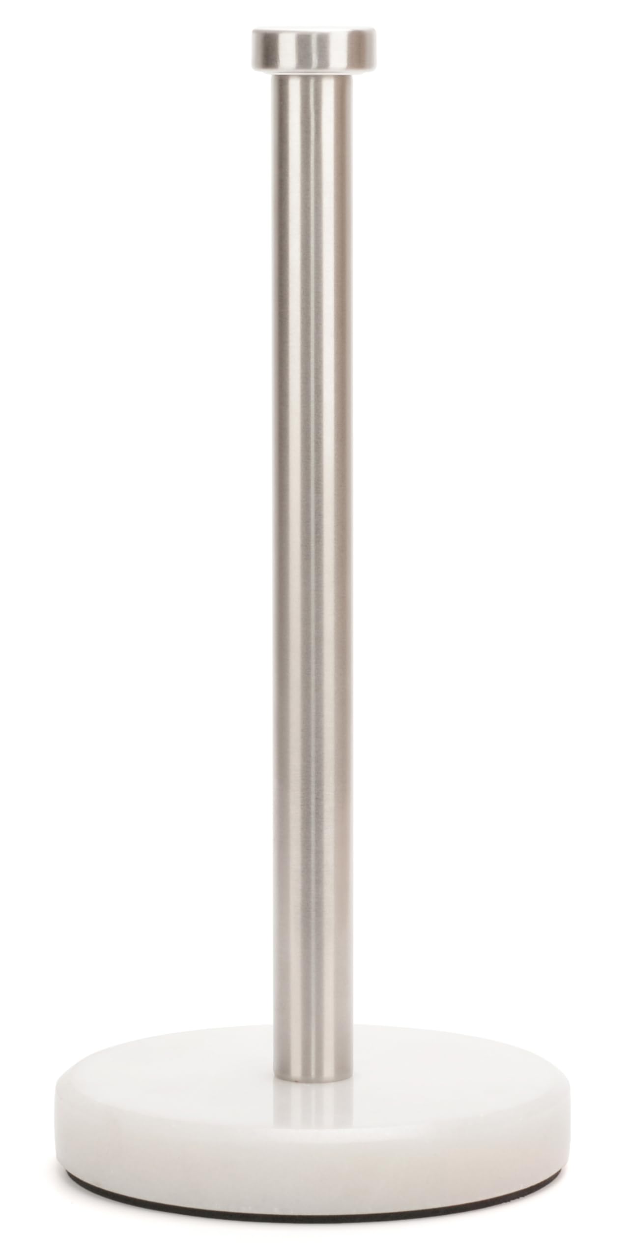 Photo 1 of Paper Towel Holder Countertop, Heavy Weighted Marble Base Paper Towels Holder for Kitchen Counter, Modern Standing Papertowel Roll Holders(Brushed Nickel Stainless Steel Bar, White Natural Marble)