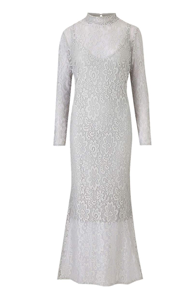 SEBOWEL Women High Neck Lace Fishtail Maxi Evening Party Wedding Dress Gowns White Plus Size 5X