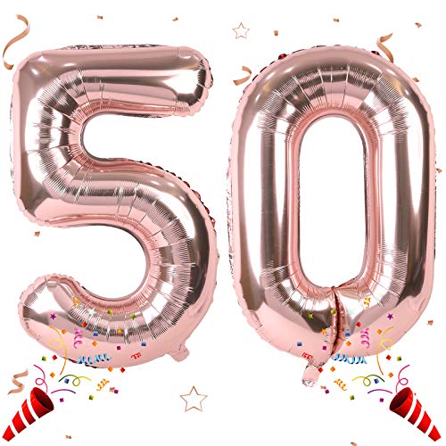 40 Inch Rose Gold Large Numbers Balloons 50, Number 50 Digit 50 Helium Balloons, Foil Mylar Big Number Balloons for Birthday Party Anniversary Supplies Decorations (Rose Gold Number 50)