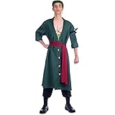My Other Me One Piece Roronoa Zoro Officially Licensed Anime Adult Cosplay Costume - with Jacket, Scarf, Pants, Sash, Hair Cream, and Earrings for Comic-Con, Halloween, and More, Small