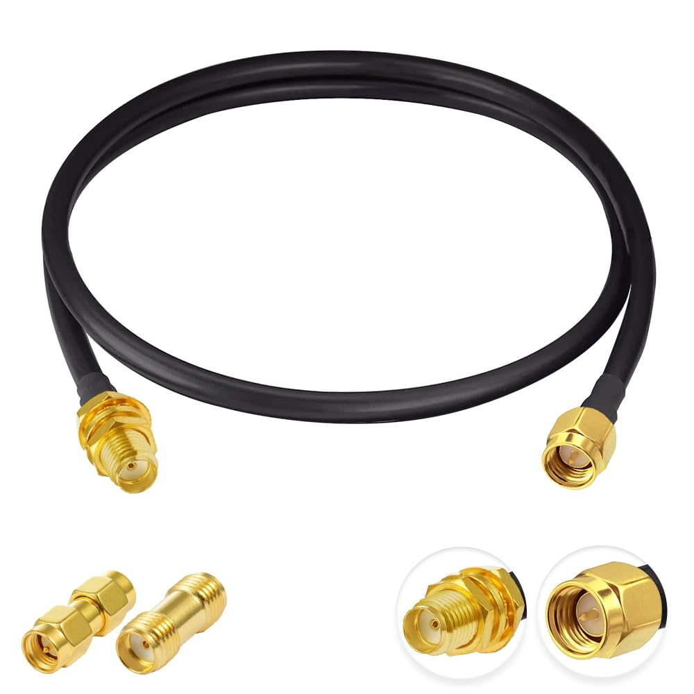 Vecys Cable SMA Male to Female Bulkhead RG58 6.5ft /2M RF Coaxial Cable + 2pcs SMA Adapters Kits for Router Antenna Signal Enhancer Wireless Adapter