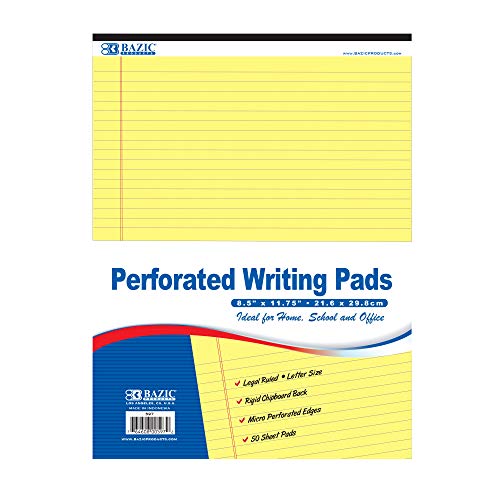 BAZIC 597 8.5 x 11.75 Inches Canary Perforated Writing Pad