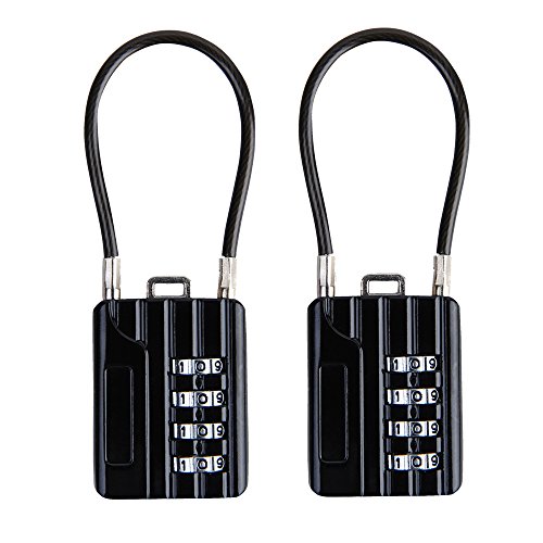 SEPOX Resettable Combination Travel Padlock, 4 Digit Cable Padlock for Suitcase, Travel Bag, and Gym Lockers, Filing Cabinets, Toolbox, Case, -Black Pack of 2