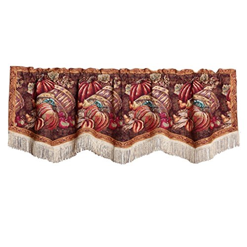 HomeCrate Fall Harvest Collection - Tapestry Bushel Basket Pumpkins Apples and Grapes Design - 60" X 15" Window Valance