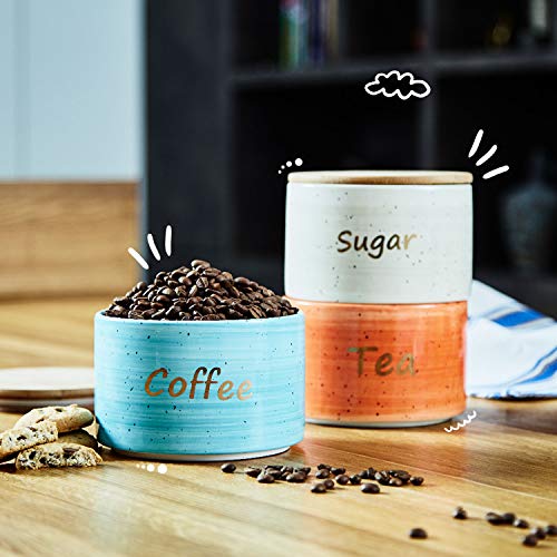 Uno Casa Ceramic Kitchen Canister Set with Airtight Lid - 3 Piece for Coffee Tea Sugar - 28 oz