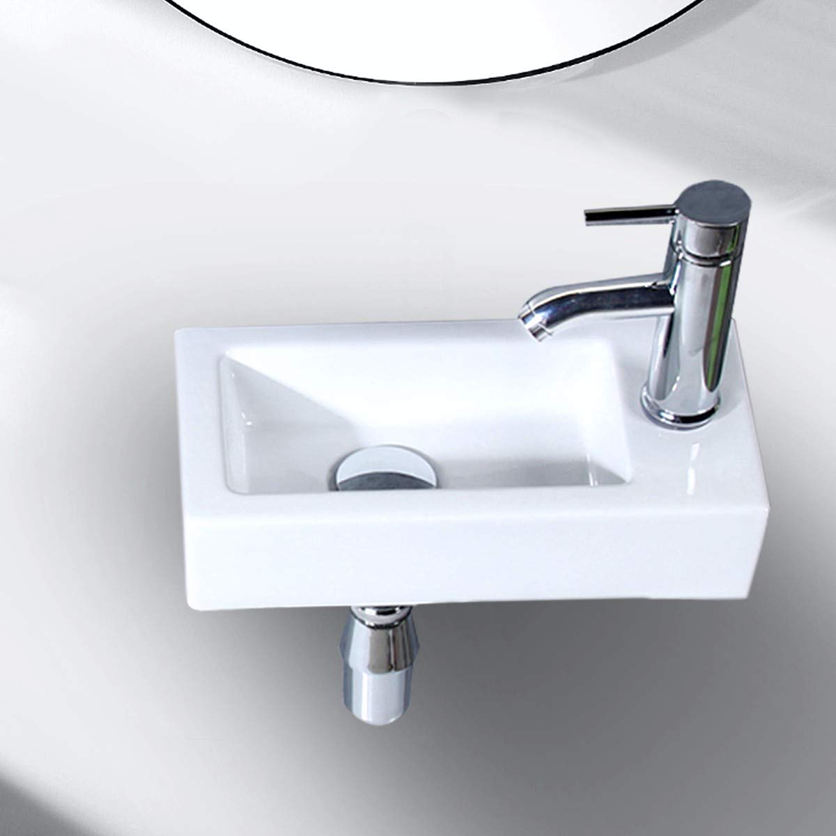 Gimify Bathroom Corner Wall Mount Sink Ceramic White for Small Bathroom, Right Hand, Sink Only