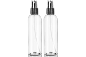 ljdeals 8 oz Clear Plastic Spray Bottles, Black Fine Mist Sprayer, Refillable Empty Bottles for Essential oils, Perfumes, Travel. Pack of 2, Made in USA